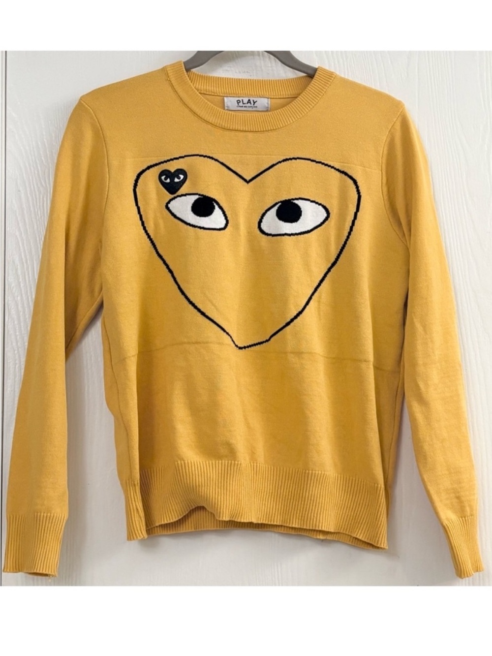 Comme des Garcons PLAY Yellow Heart-Eye Crewneck Sweater Size Small